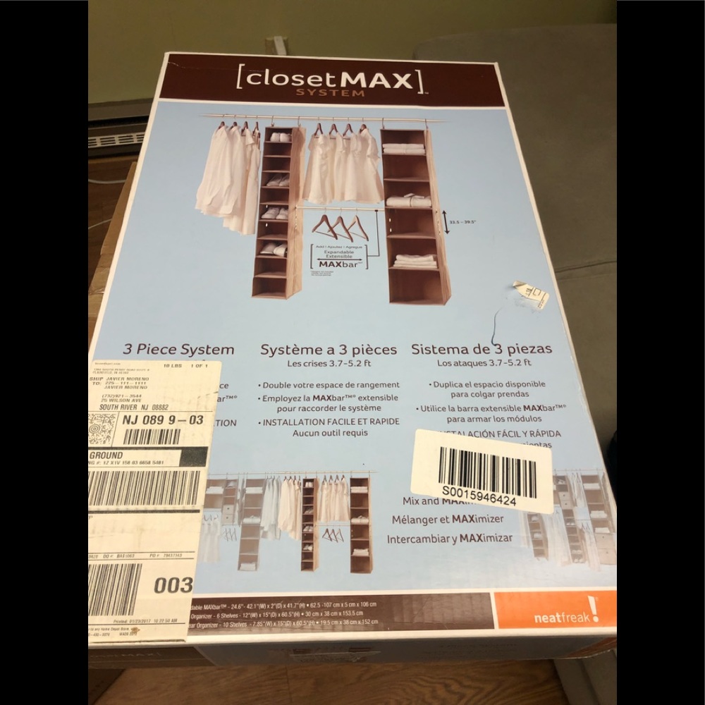 Closet organizer 3 piece